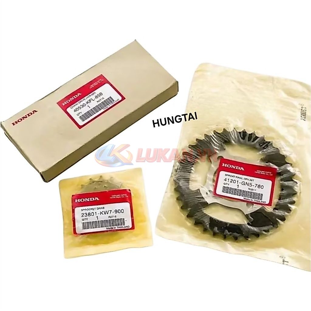 Bộ nhông sên dĩa, xích tải xe DREAM, WAVE... zin Honda Thái xịn 41201-GN5-900, 40530-KFL-850