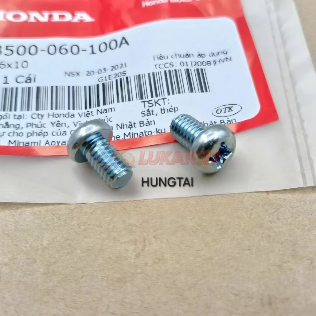 2 ốc bắt ổ khóa điện xe DREAM zin Honda, vít 6x10 93500-060-100A - Ảnh 2