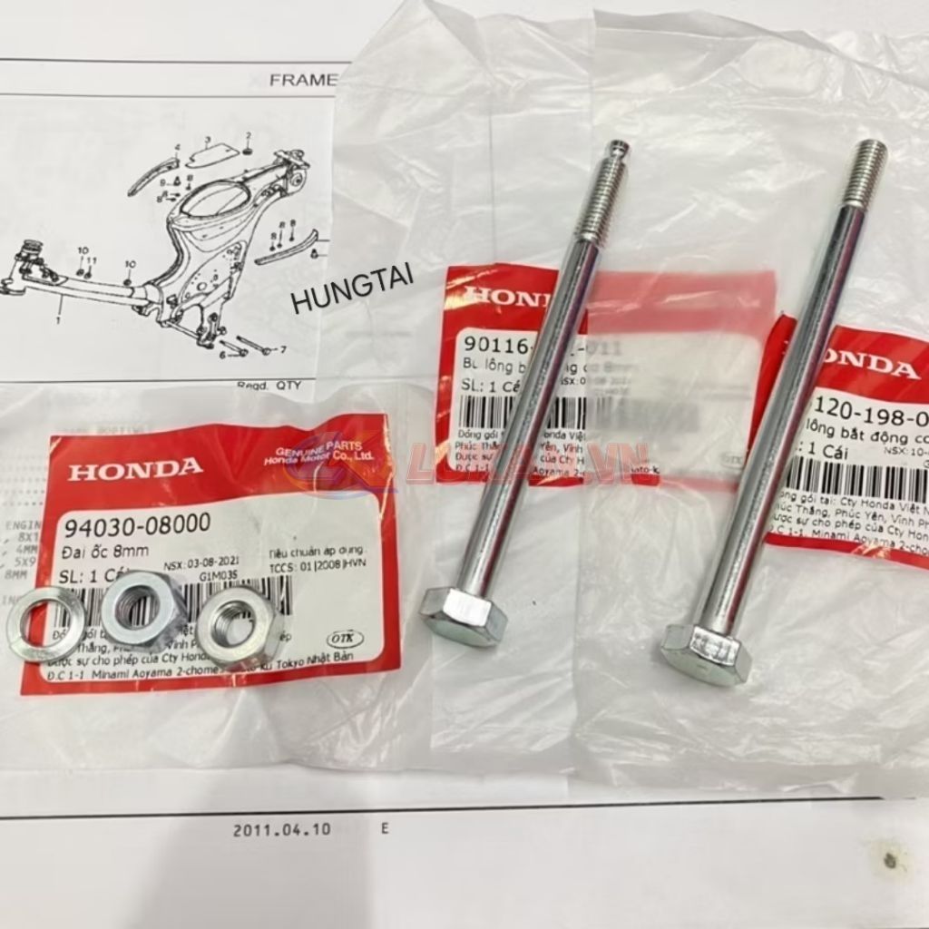 Cặp ốc, trục cốt treo máy, động cơ xe DREAM... zin Honda. bu lông 8mm 94030-08000 - Ảnh 2