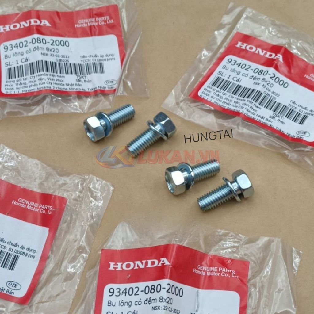 Bộ 4 ốc bắt gác chân máy có đệm xe DREAM, WAVE.... zin bu lông 8x20 93402-080-2000 - Ảnh 4