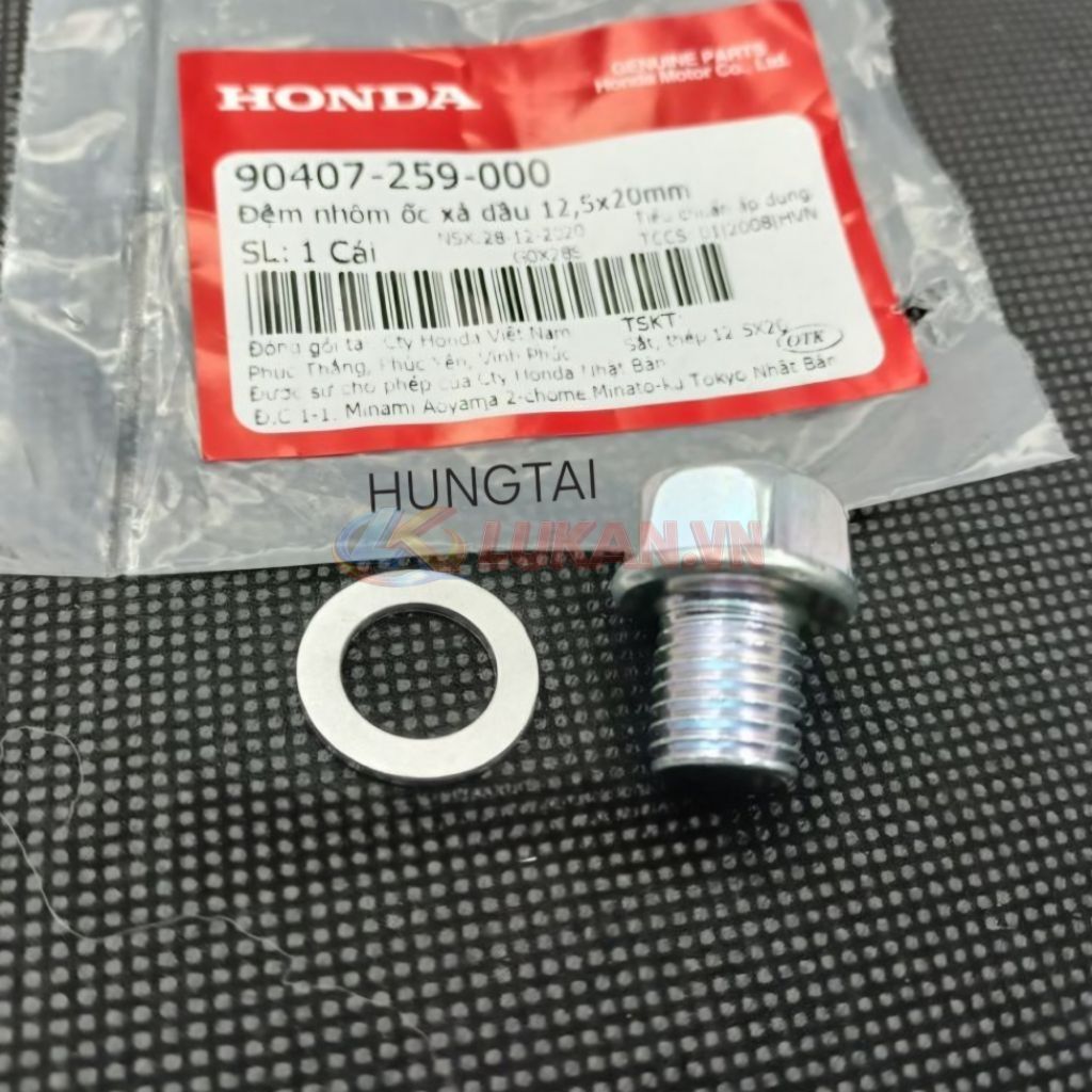 Ốc bu lông xã dầu, nhớt DREAM, WAVE, FUTURE, WINNER, CUB... 12mm zin Honda 90407-259-000, 92800-12000