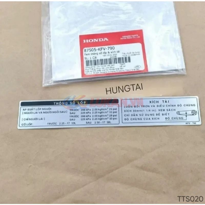 Tem thông số dán hộp xích, sên cacte DREAM, WAVE, FUTURE... zin 87505-KFV-790