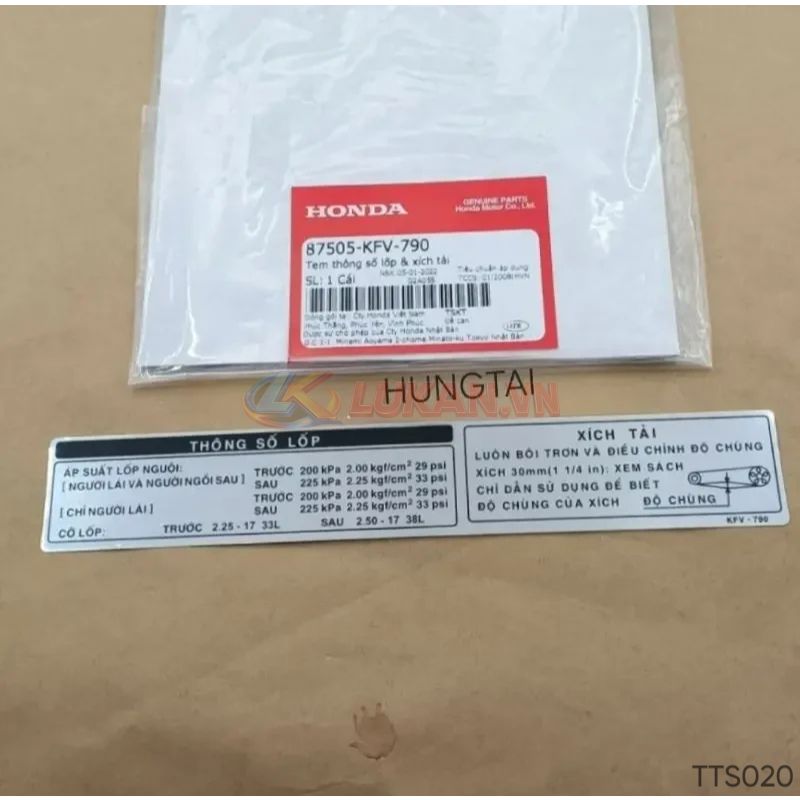 Tem thông số dán hộp xích, sên cacte DREAM, WAVE, FUTURE... zin 87505-KFV-790 - Ảnh 2