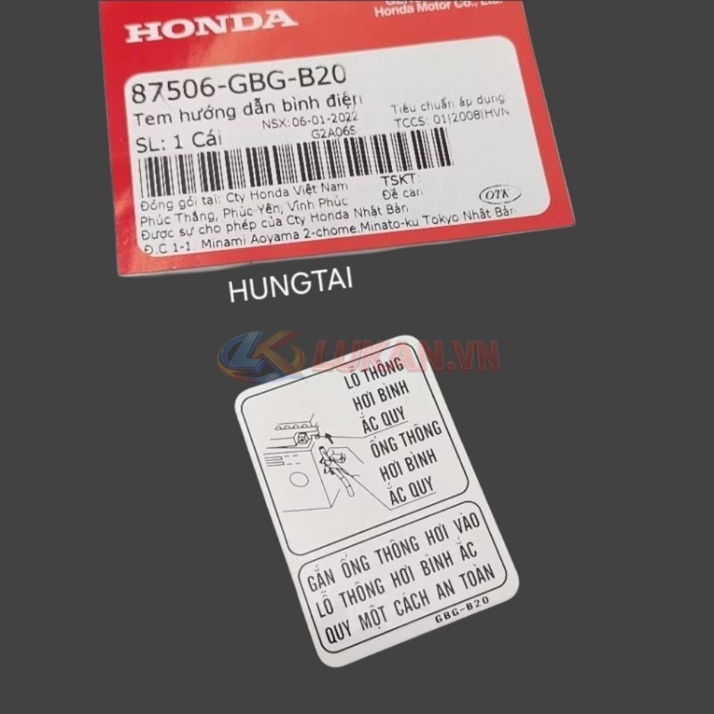 Tem thông số hộp bình điện, ắc quy DREAM, WAVE, FUTURE... zin 87506-GBG-B20 - Ảnh 4