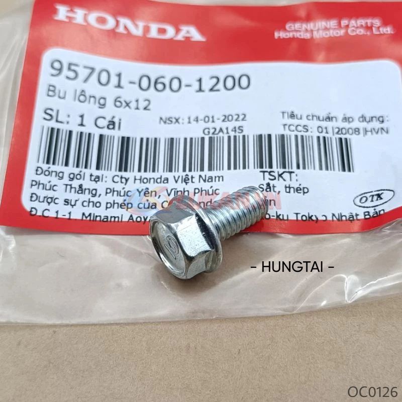 Ốc khung sườn, nhựa treo đuôi DREAM, WAVE, FUTURE... zin bu lông 6x12 95701-060-1200