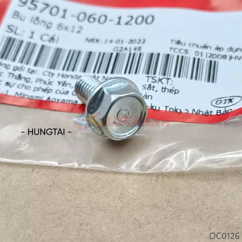 Ốc khung sườn, nhựa treo đuôi DREAM, WAVE, FUTURE... zin bu lông 6x12 95701-060-1200 - Ảnh 2