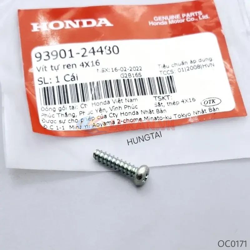 Ốc, vít bắt đèn hậu, xi nhan xe DREAM, WAVE ALPHA.... 4x16 trắng zin 93901-24480 - Ảnh 4