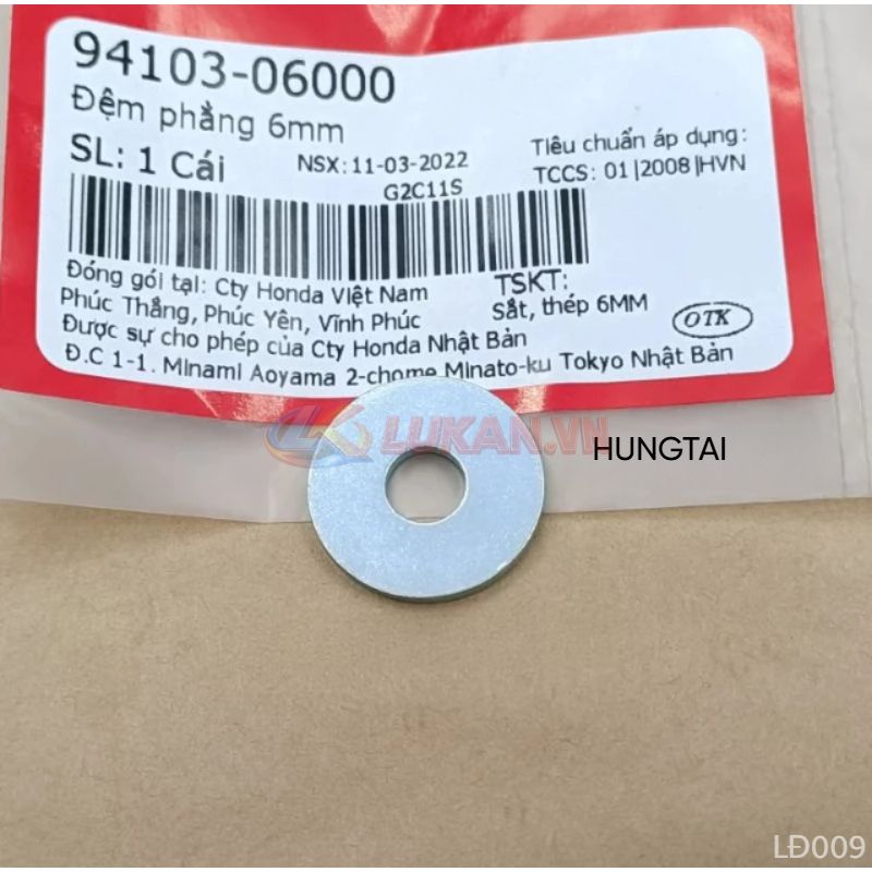 Lông đền, Đệm phẳng gắn nhựa treo đuôi xe DREAM... zin 6mm 94103-06000 - Ảnh 2