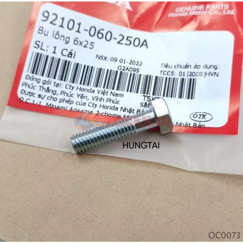 Ốc bắt nhựa treo đuôi xe DREAM zin Honda bu lông 6x25 92101-060-250A - Ảnh 4