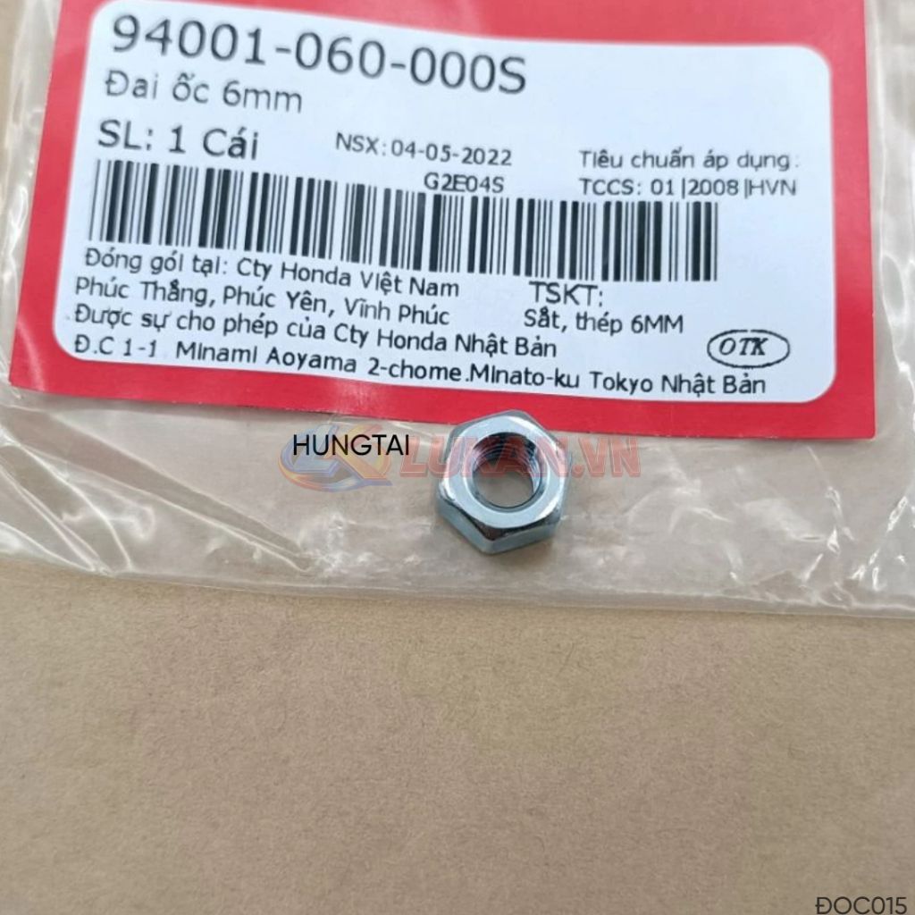 Đai ốc, Tán bắt treo nhựa đuôi, tăng sên DREAM, WAVE, FUTURE... 6mm zin 94001-060-000S - Ảnh 2
