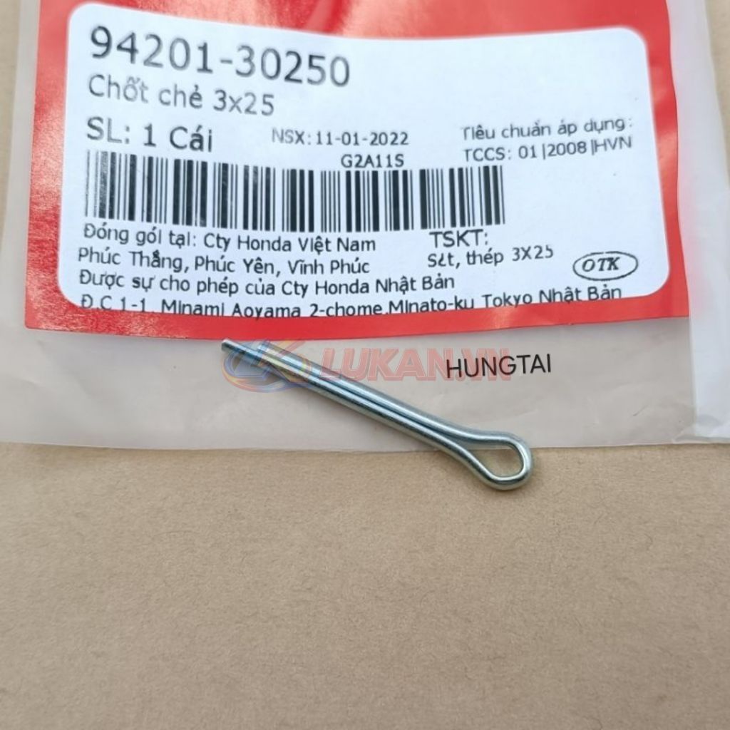 Chốt chẻ trục cốt chân chống đứng DREAM, WAVE, FUTURE, CUB... 3x25 zin 94201-30250 - Ảnh 2