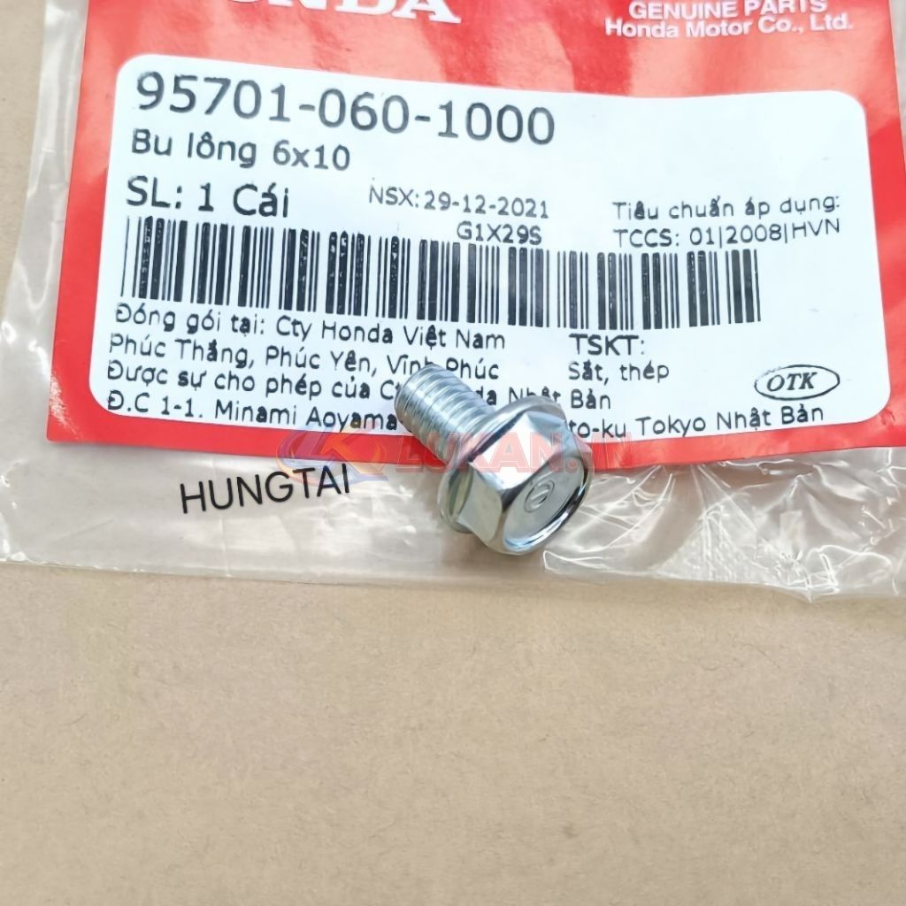 Ốc, bu lông kèn, còi xe DREAM, WAVE, FUTURE... 6x10 zin Honda 95701-060-1000 - Ảnh 3