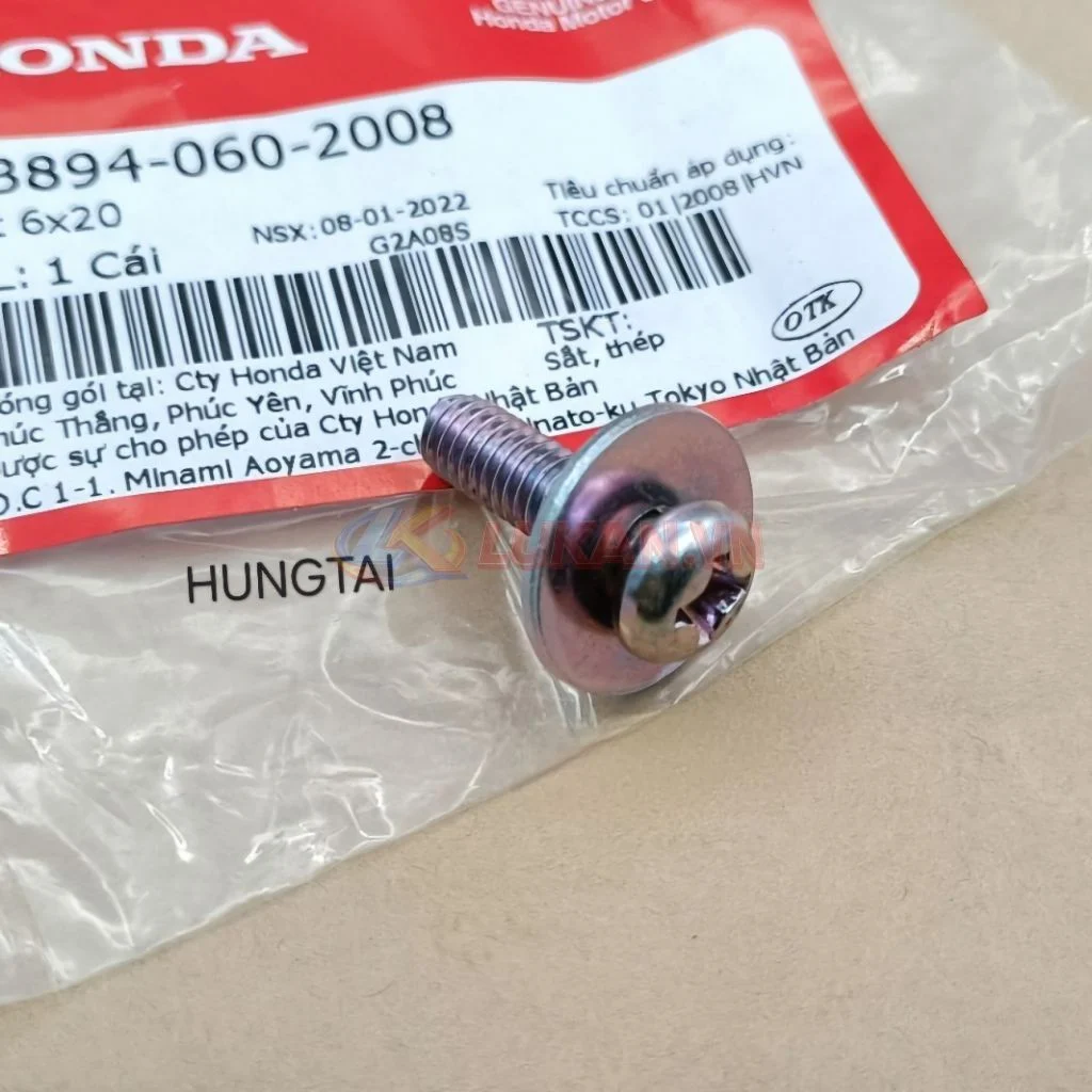 Ốc, vít bắt hộp nhựa đựng bình ắc quy DREAM, WAVE, FUTURE.... zin 6x20 93894-060-2008