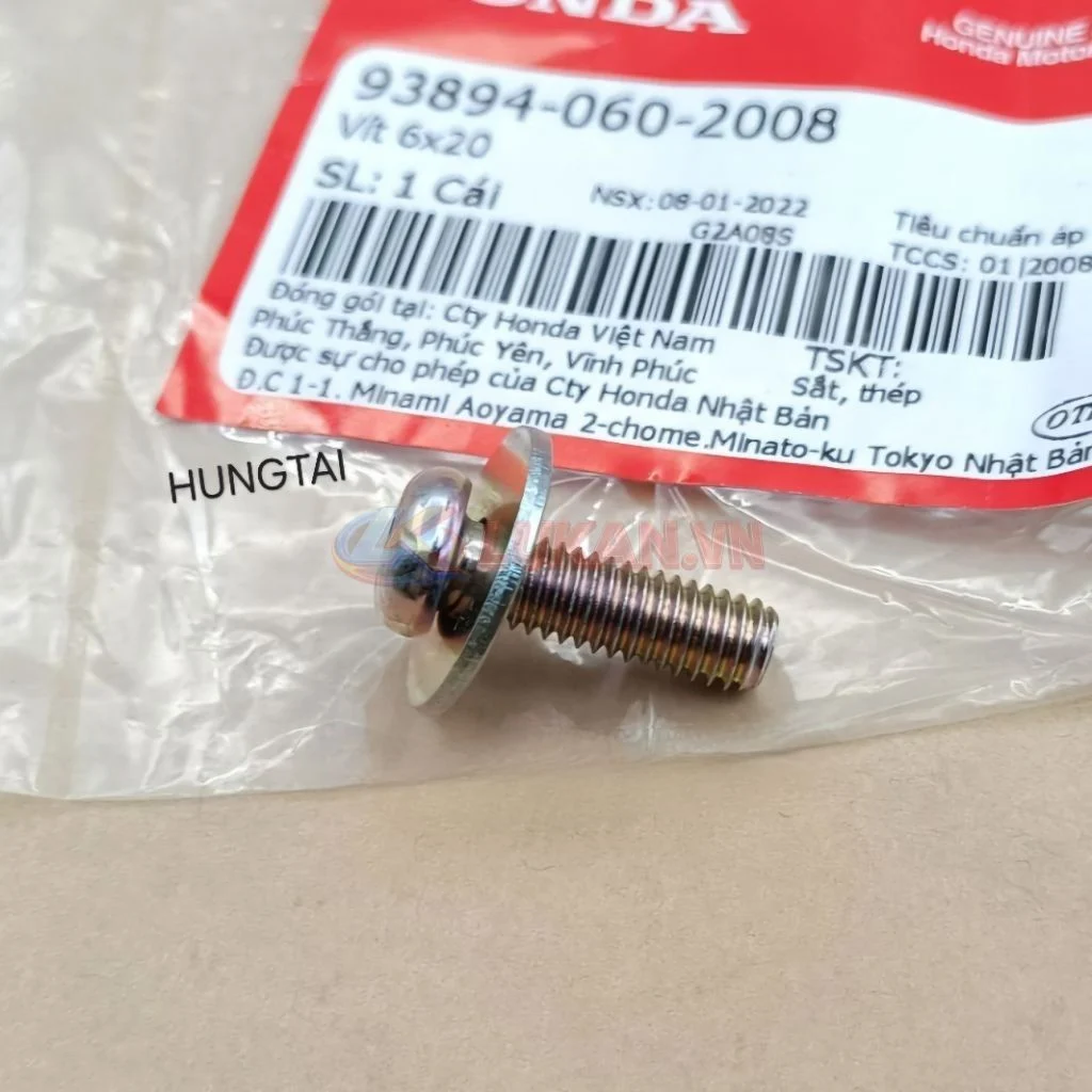 Ốc, vít bắt hộp nhựa đựng bình ắc quy DREAM, WAVE, FUTURE.... zin 6x20 93894-060-2008 - Ảnh 4
