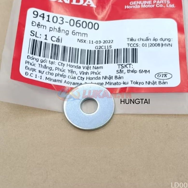 Lông đền, Đệm phẳng gắn nhựa treo đuôi xe DREAM... zin 6mm 94103-06000