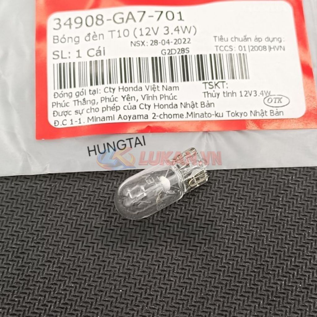 Bóng đèn demi xi nhan DREAM, WAVE, FUTURE... T10 (12V 3.4W) zin 34908-GA7-701 - Ảnh 2