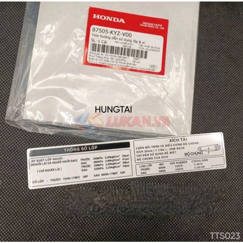 Tem thông số hộp xích, sên cacte FUTURE MẬP, LED 125... zin Honda 87505-KYZ-V00 - Ảnh 3