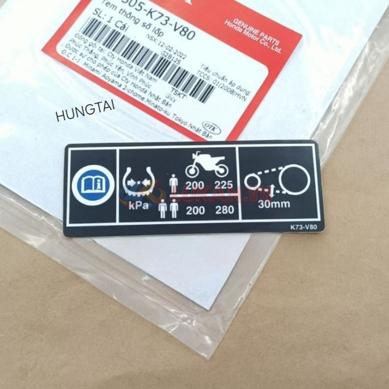 Tem thông số lốp, càng gắp, gấp xe WAVE, FUTURE 125... zin 87505-K73-V80 - Ảnh 3