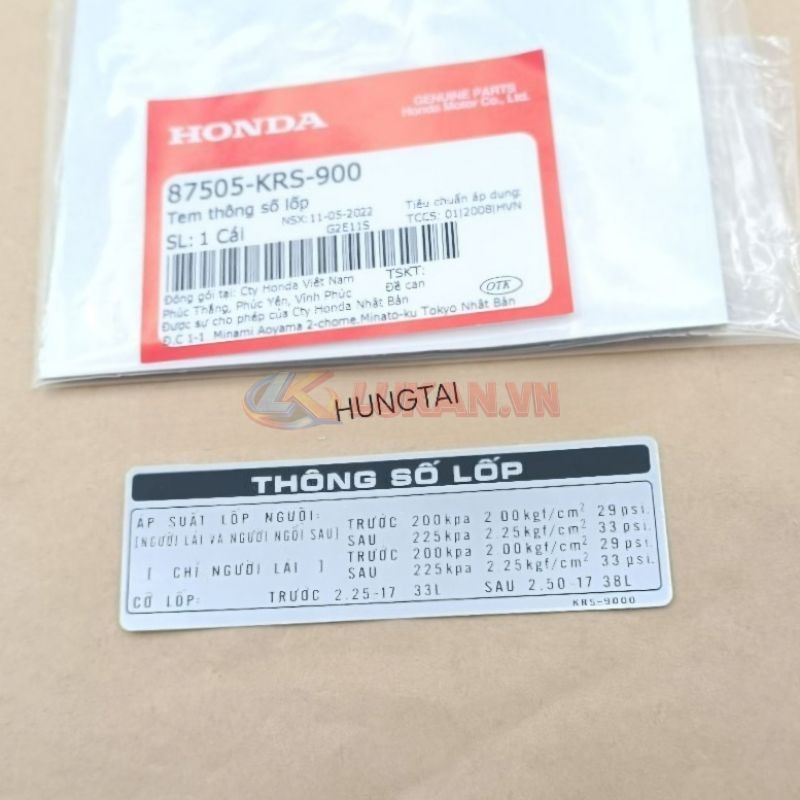 Tem thông số lốp, hộp xích sên cacte xe WAVE ALPHA, ZX... zin Honda 87505-KRS-900 - Ảnh 2