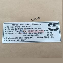Tem thông số dán hộp xích, cacte xe WAVE S100 2007