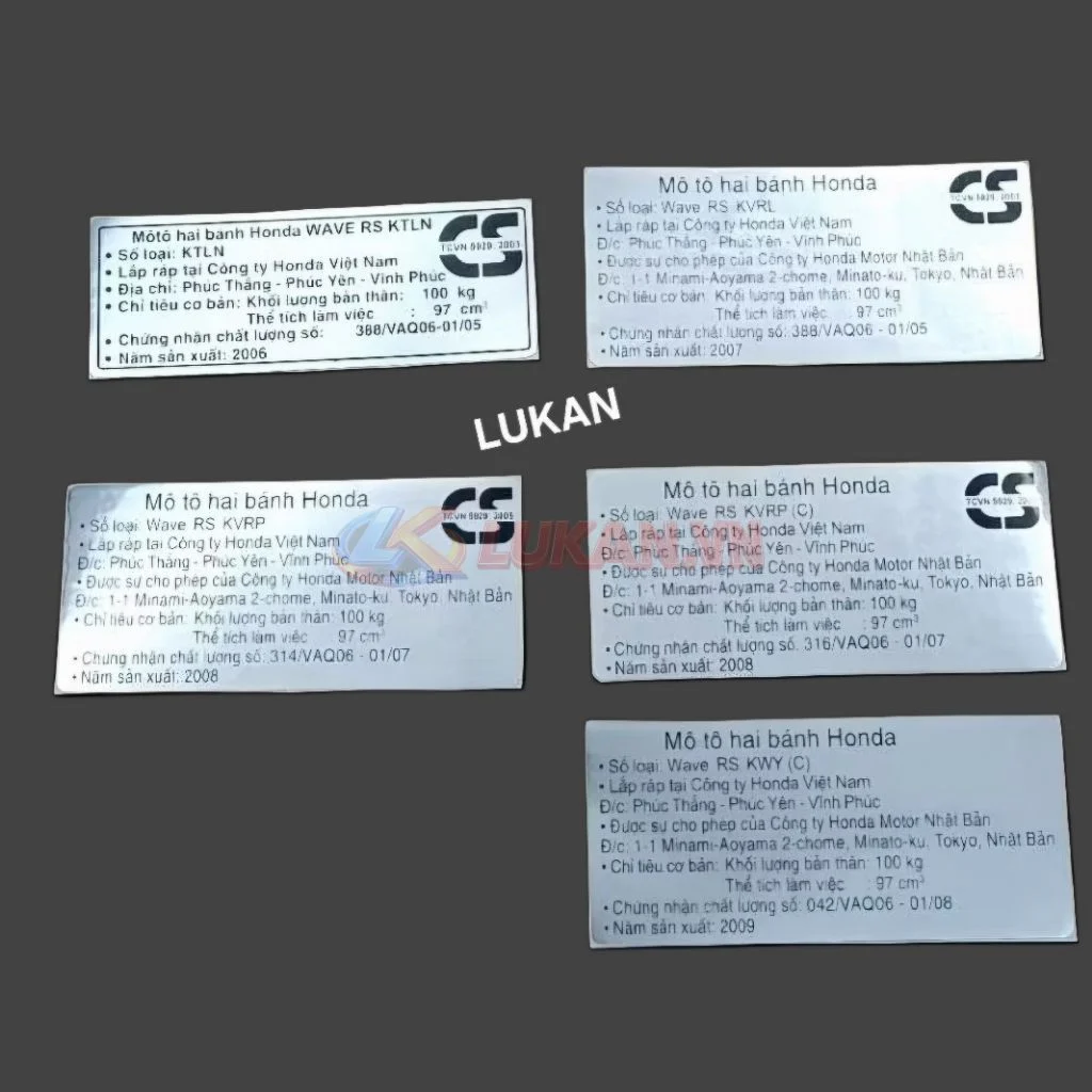 Tem thông số năm sản xuất WAVE RS 2006-2009. càng gấp, gắp hộp xích, cacte