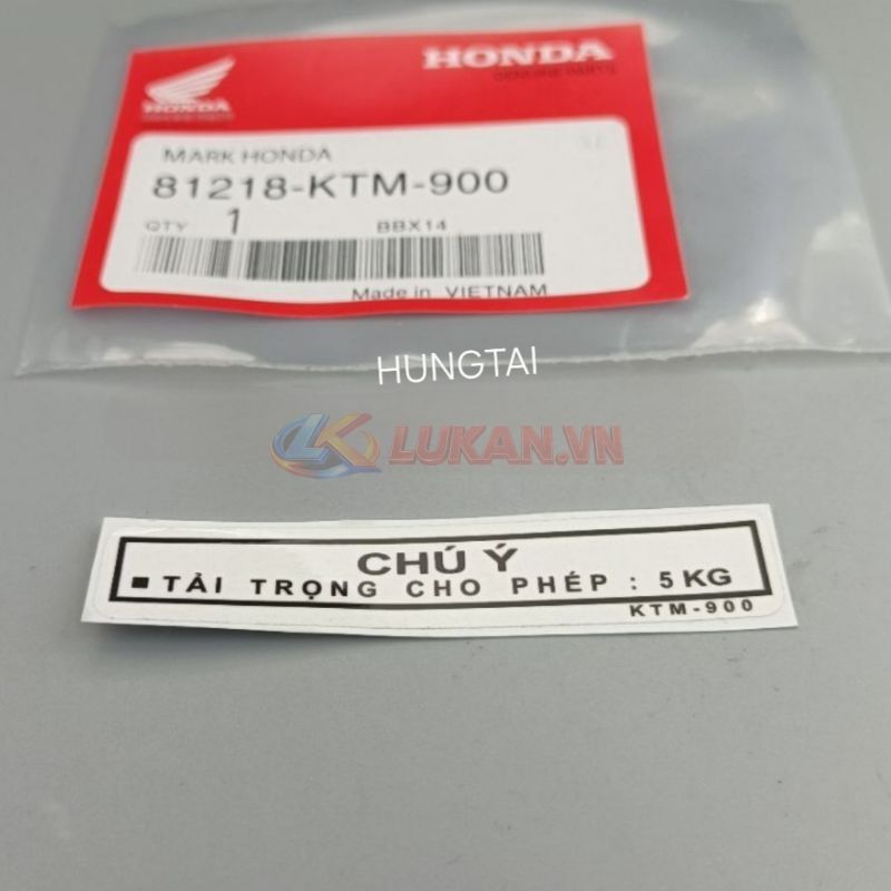 Tem thông số, chú ý tải trọng xe FUTURE 2, NEO, X 125.... zin 81218-KTM-900 - Ảnh 4
