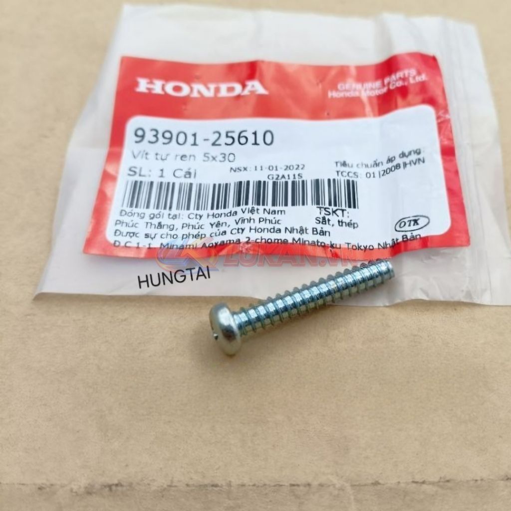 Ốc bắt nhựa vỏ đầu, bợ cổ gáy DREAM zin Honda. vít ren 5x30 93901-25610 - Ảnh 2