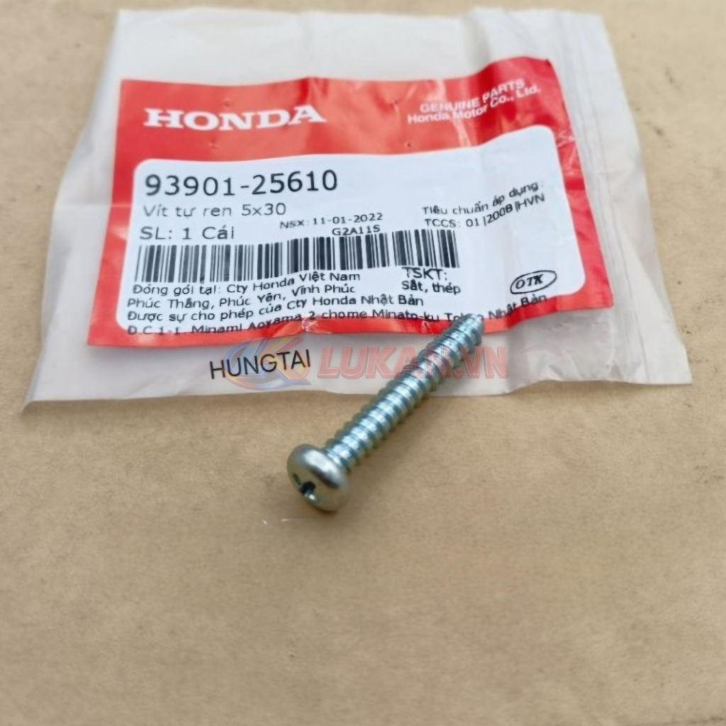 Ốc bắt nhựa vỏ đầu, bợ cổ gáy DREAM zin Honda. vít ren 5x30 93901-25610 - Ảnh 4