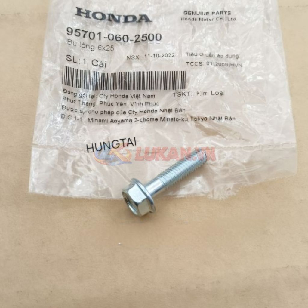 Ốc bắt đuôi đèn hậu WAVE Thái, ALPHA, ZX, FUTURE... zin bu lông 6x25 95701-060-2500 - Ảnh 2