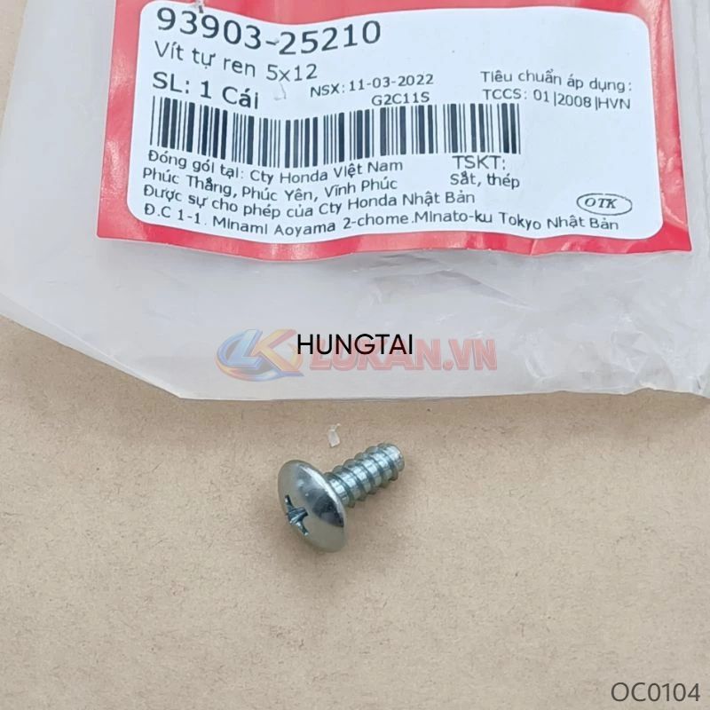 Ốc, vít bắt ghi đông, nhựa đầu, bửng cánh yếm DREAM, WAVE.... 5x12 zin Honda 93903-25210
