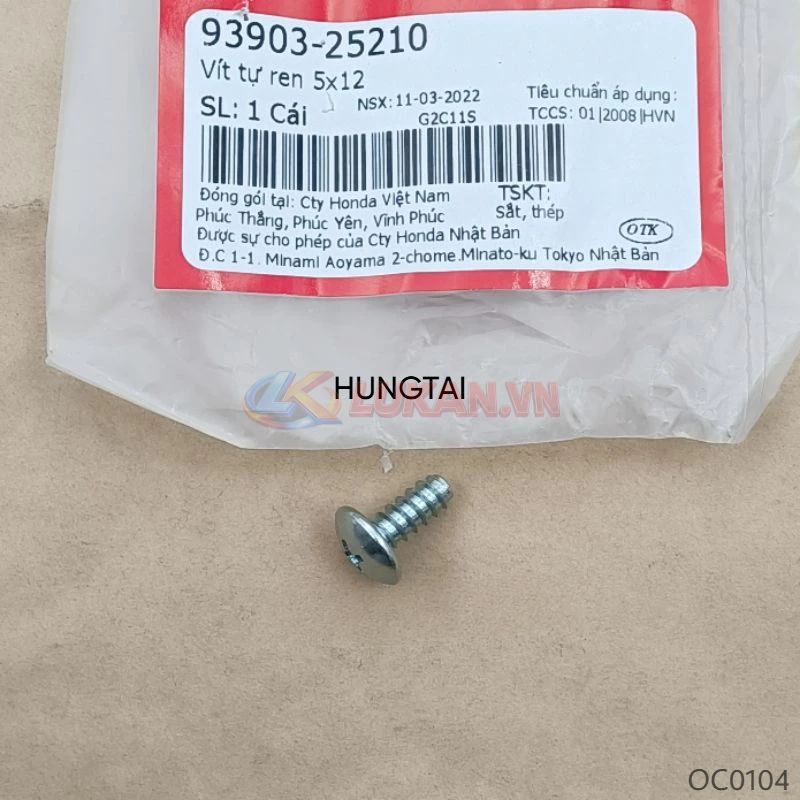Ốc, vít bắt ghi đông, nhựa đầu, bửng cánh yếm DREAM, WAVE.... 5x12 zin Honda 93903-25210 - Ảnh 3