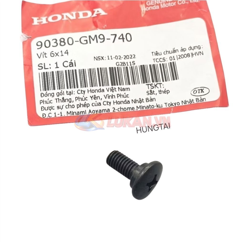 Ốc bắt nhựa đuôi rùa WAVE Thái, ALPHA, ZX, FUTURE... zin Honda. vít 6x14 90380-GM9-740