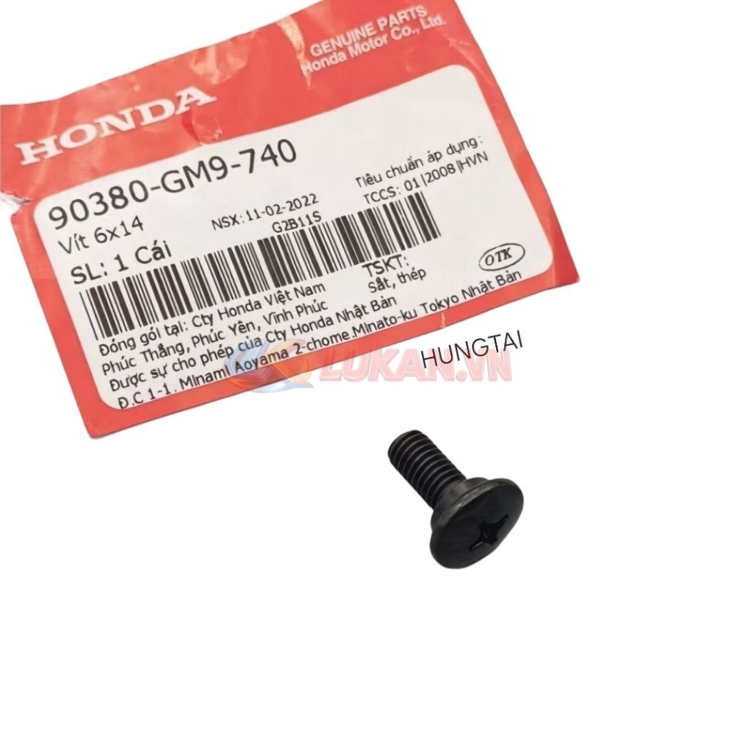 Ốc bắt nhựa đuôi rùa WAVE Thái, ALPHA, ZX, FUTURE... zin Honda. vít 6x14 90380-GM9-740 - Ảnh 2