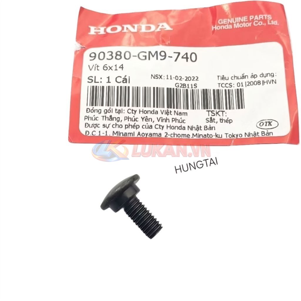 Ốc bắt nhựa đuôi rùa WAVE Thái, ALPHA, ZX, FUTURE... zin Honda. vít 6x14 90380-GM9-740 - Ảnh 3
