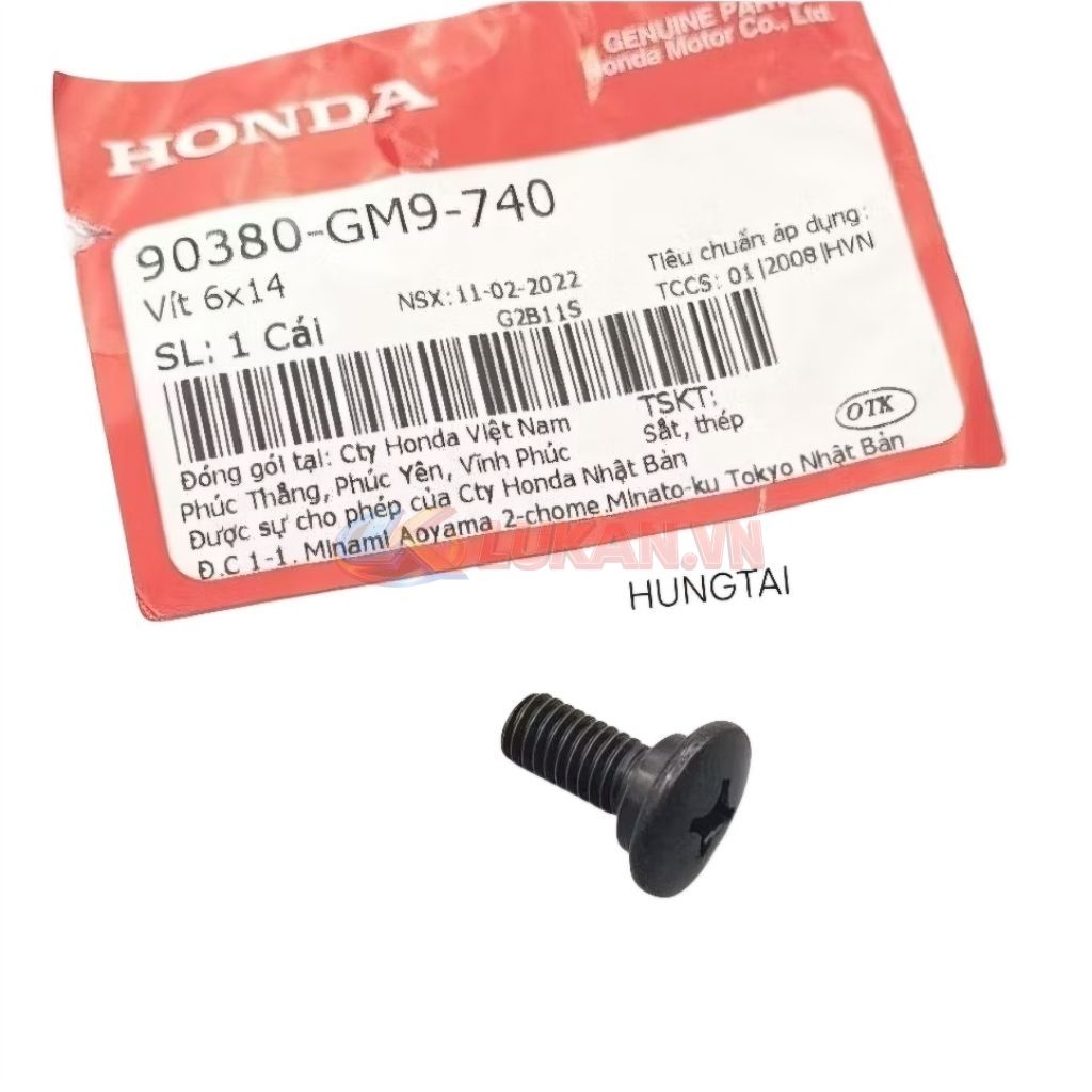 Ốc bắt nhựa đuôi rùa WAVE Thái, ALPHA, ZX, FUTURE... zin Honda. vít 6x14 90380-GM9-740 - Ảnh 4