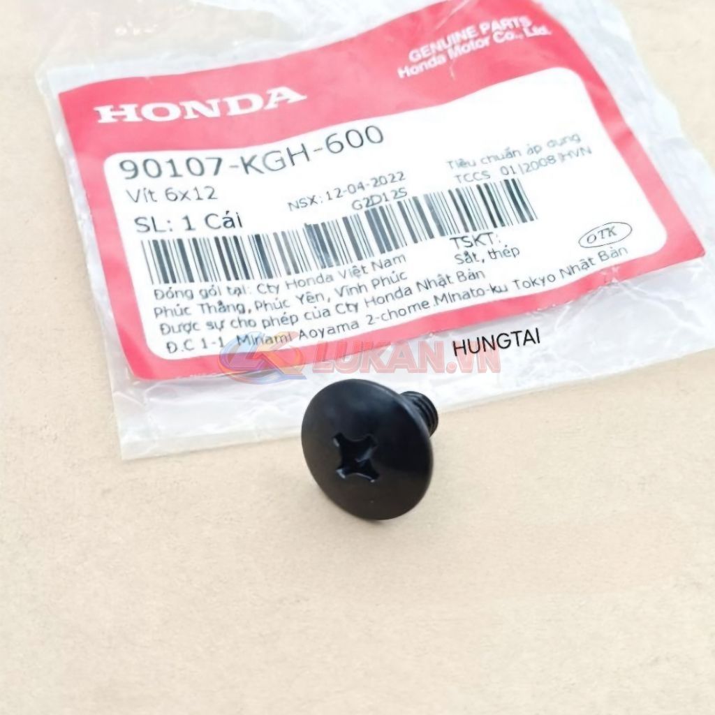 Ốc, vít đen nhựa ốp sườn, áo WAVE A, RS, S100, RSX... 6x12 zin 90107-KGH-600 - Ảnh 3