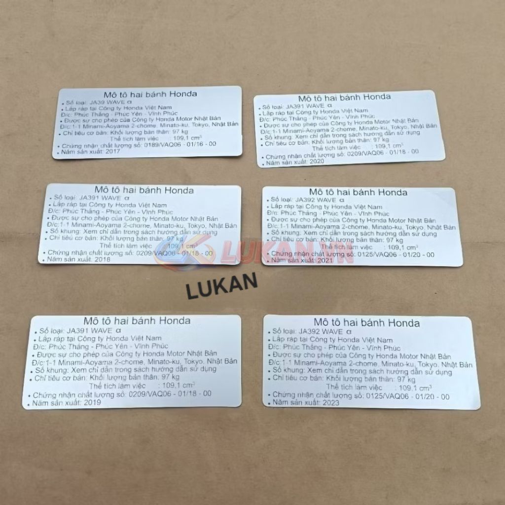 Tem thông số năm sản xuất WAVE A, ALPHA 110 cánh bửng yếm - Ảnh 2