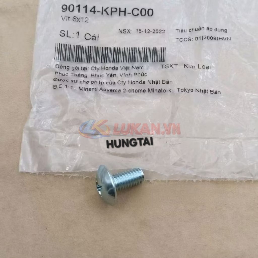 Ốc, vít 6x12 bắt nhựa mặt nạ WAVE A, RS, S100... zin Honda 90114-KPH-C00