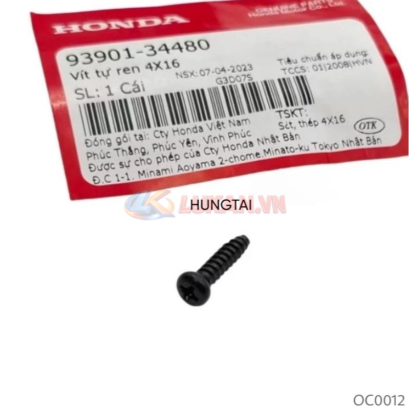 Ốc, vít đen chụp nắp vỏ xi nhan trước xe DREAM... 4x16 zin Honda 93901-34480