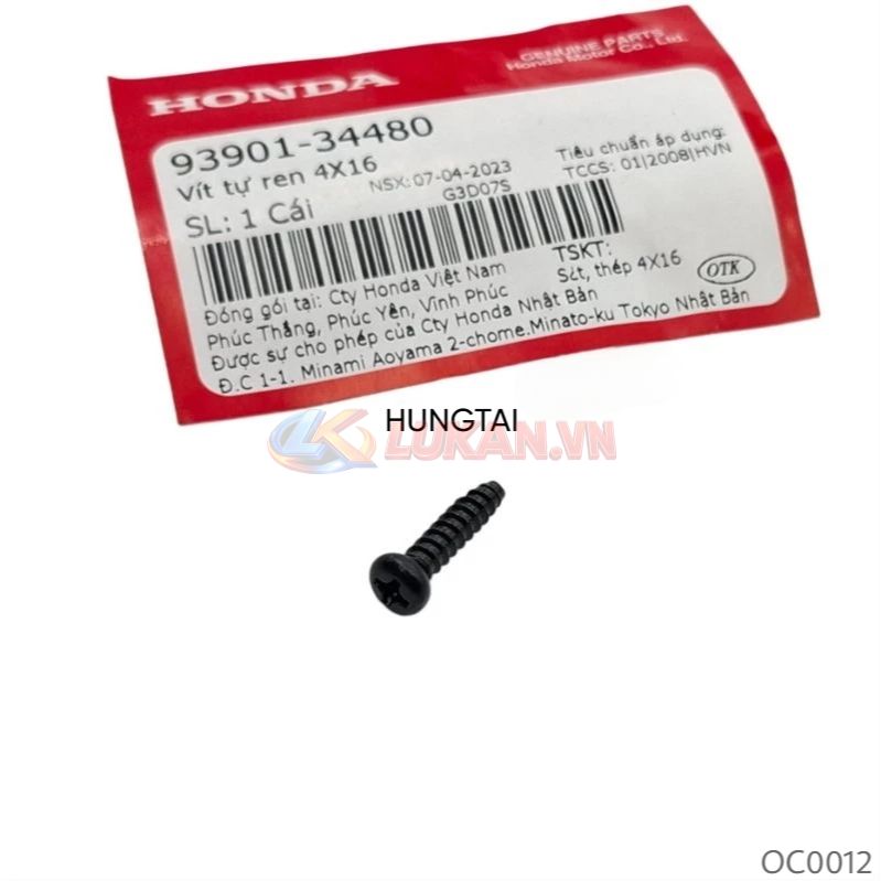 Ốc, vít đen chụp nắp vỏ xi nhan trước xe DREAM... 4x16 zin Honda 93901-34480 - Ảnh 2