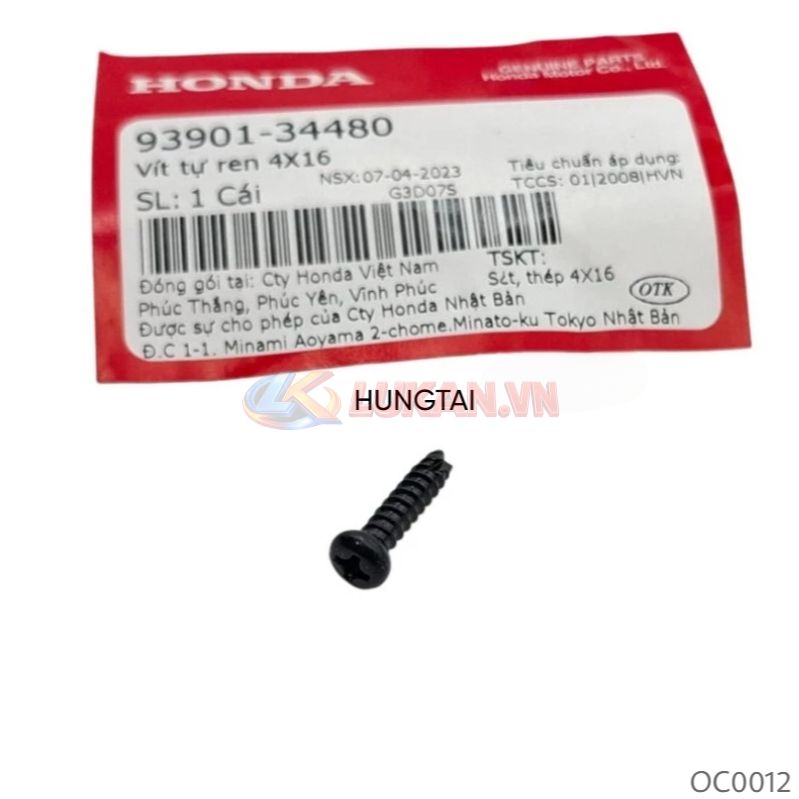 Ốc, vít đen chụp nắp vỏ xi nhan trước xe DREAM... 4x16 zin Honda 93901-34480 - Ảnh 3