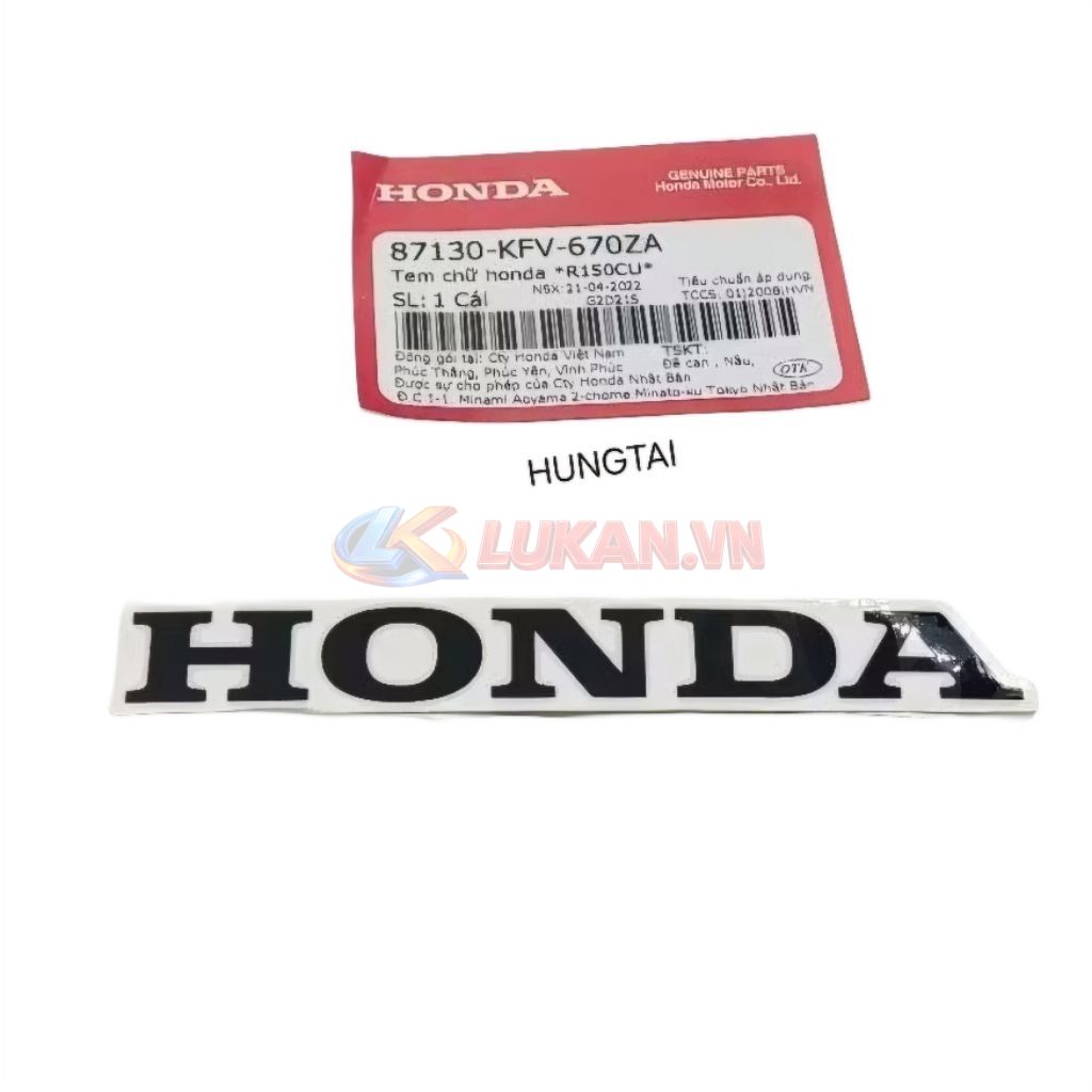 Tem chữ Honda dán nhựa bửng, yếm xe Super DREAM zin 87130-KFV-670ZA