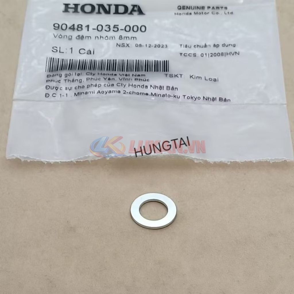 Đệm nhôm 8mm, lông đền ốc bánh lòng xi lanh DREAM, WAVE, FUTURE... zin 90481-035-000