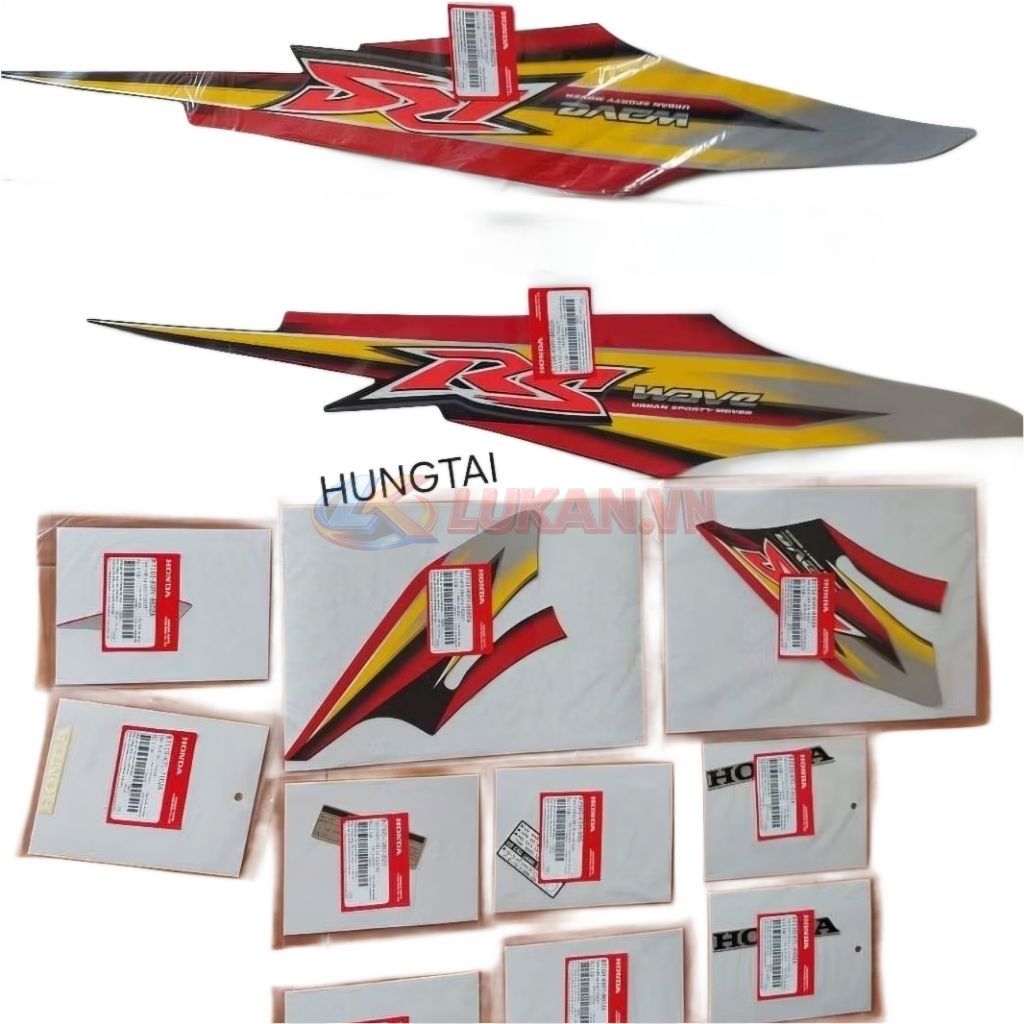 Bộ tem xe WAVE RS 100 đỏ vàng zin chính hãng Honda - Ảnh 2