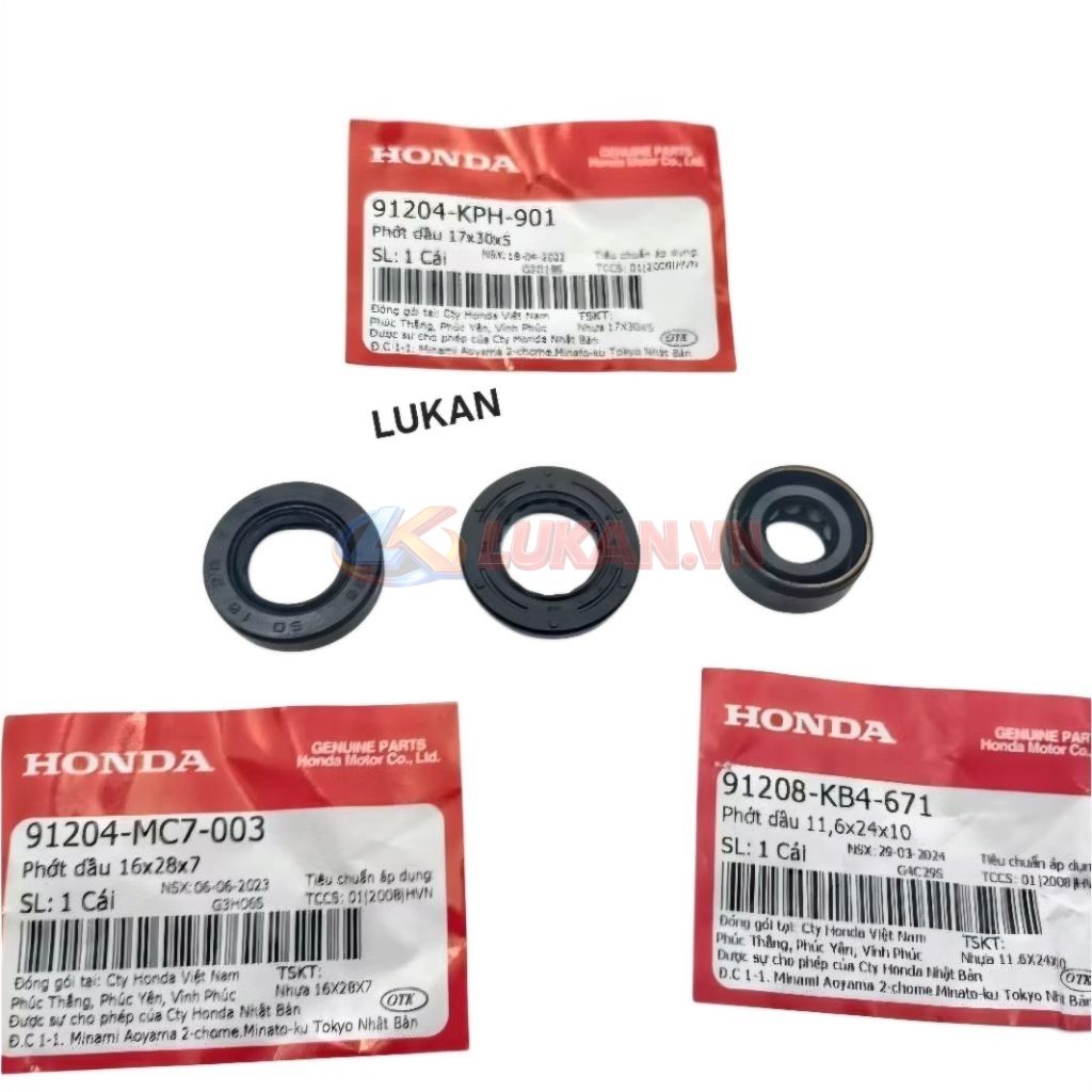 Bộ 3 phốt, phớt lốc máy xe FUTURE 2, NEO, MẬP, LED 125... zin Honda 91205-KPH-901, 91204-MC7-003, 91208-KP4-671 - Ảnh 2
