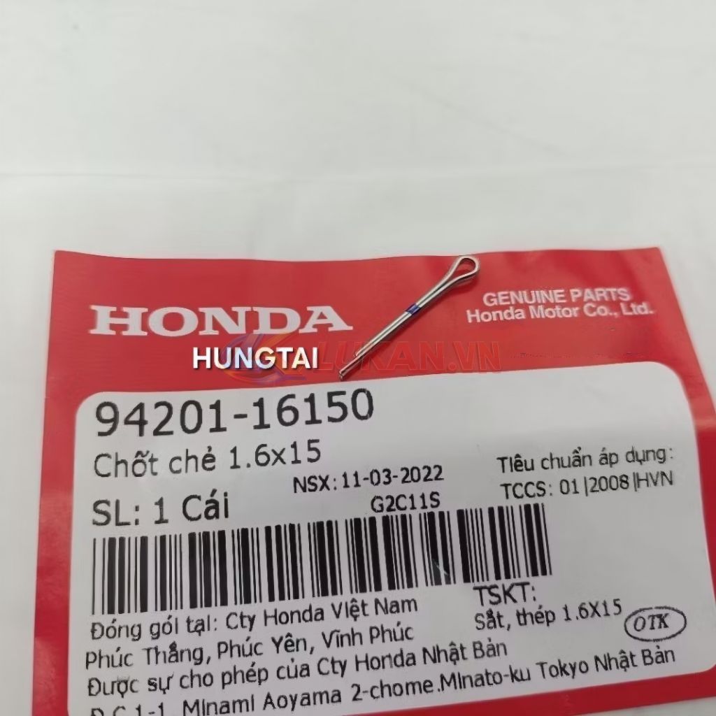 Chốt chẻ cao su gác chân sau DREAM, WAVE, FUTURE... zin 1.6x15 94201-16150 - Ảnh 2