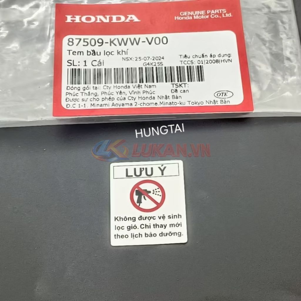 Tem thông số hộp pô e, lọc gió bao tử WAVE, FUTURE.... zin 87509-KWW-V00 - Ảnh 3