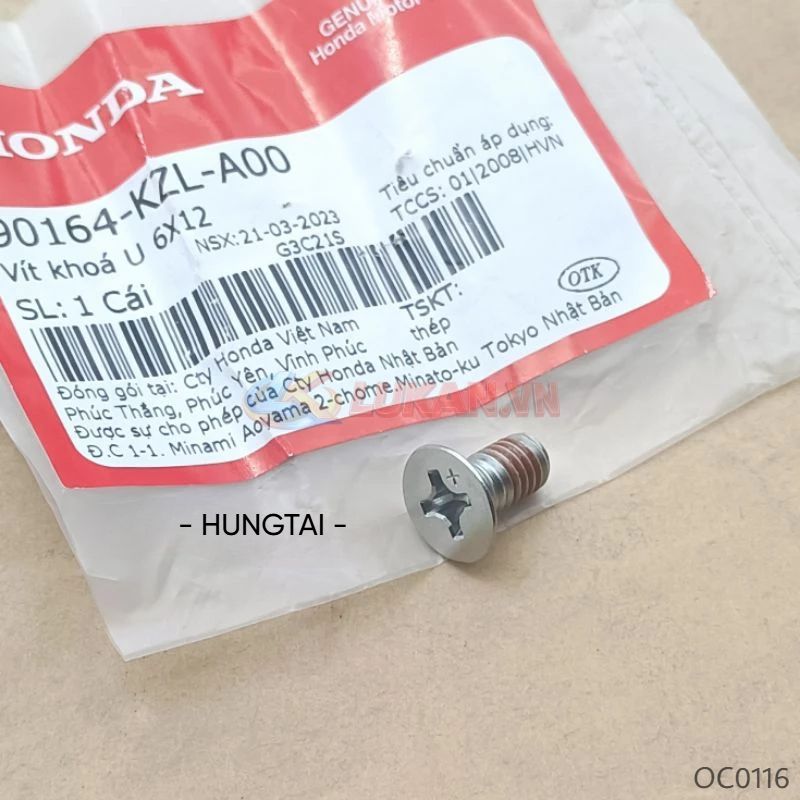 Ốc bắt ổ khóa điện xe WAVE Thái, ALPHA, ZX, RS.... vít 6x12 zin Honda 90164-KZL-A00