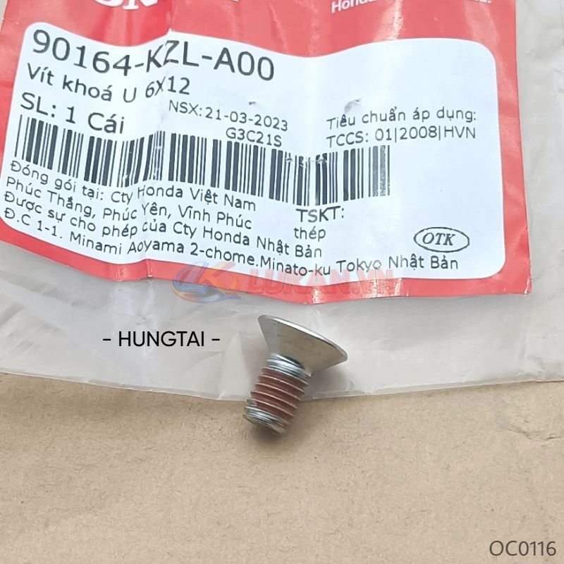 Ốc bắt ổ khóa điện xe WAVE Thái, ALPHA, ZX, RS.... vít 6x12 zin Honda 90164-KZL-A00 - Ảnh 2