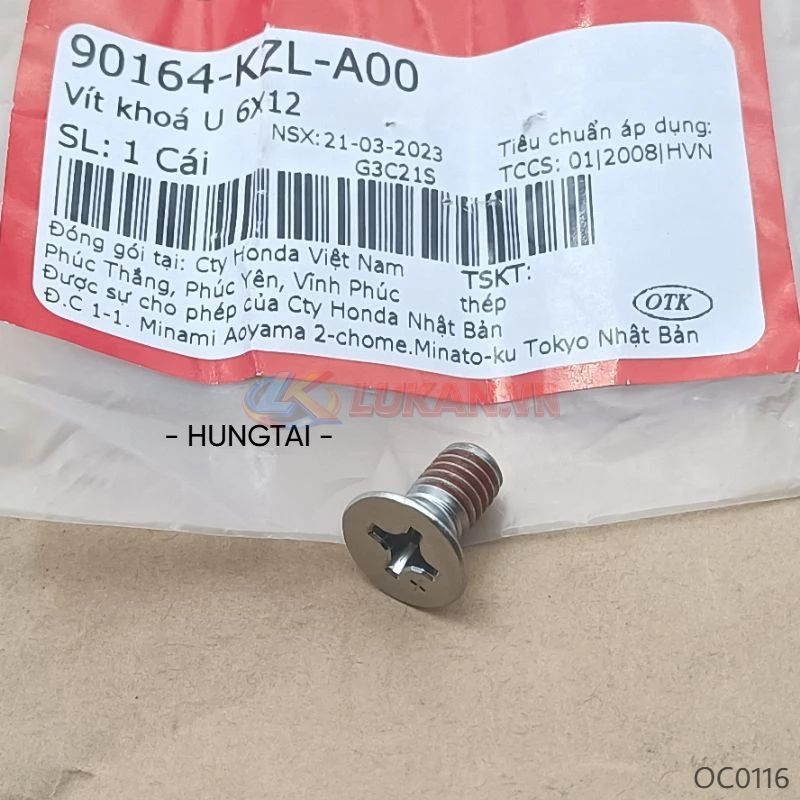 Ốc bắt ổ khóa điện xe WAVE Thái, ALPHA, ZX, RS.... vít 6x12 zin Honda 90164-KZL-A00 - Ảnh 3